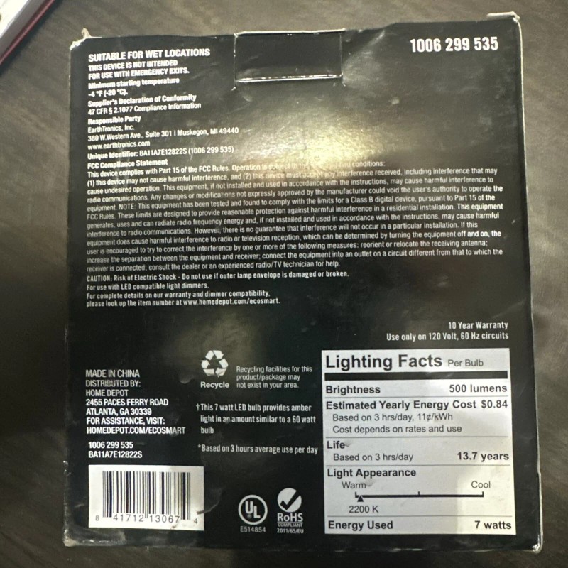 Ecosmart Dimmable LED Candelabra Bulb 60W Amber B11 Thinner Filament