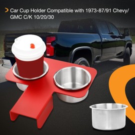 Drink Holder for Truck Compatible with 1973-1987 Chevy, GMC C10 C20 C30 K10 K20 K30, Detachable Center Console Car Cup Holder, Stainless Steel Water Cup Drink Holder (Red)