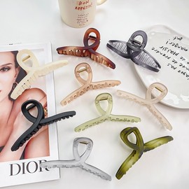 International Korean Version 13cm Oversized PC Material Cross-Grip Textured Hair Clip for Women, Simple Light Luxury Fashion Clip Green 10.5cm - Fefia Direct Transaction 10ea