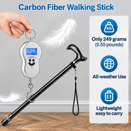 Carbon Fiber Walking Cane for Men & Women Seniors, Adjustable 29"-38", Ultra Lightweight 8.7oz(0.55 lb), 10 Height-Adjustable,350 lbs Capacity(Black)