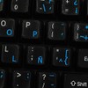 Spanish (Latin American) Keyboard Sticker with Blue Lettering Transparent Background