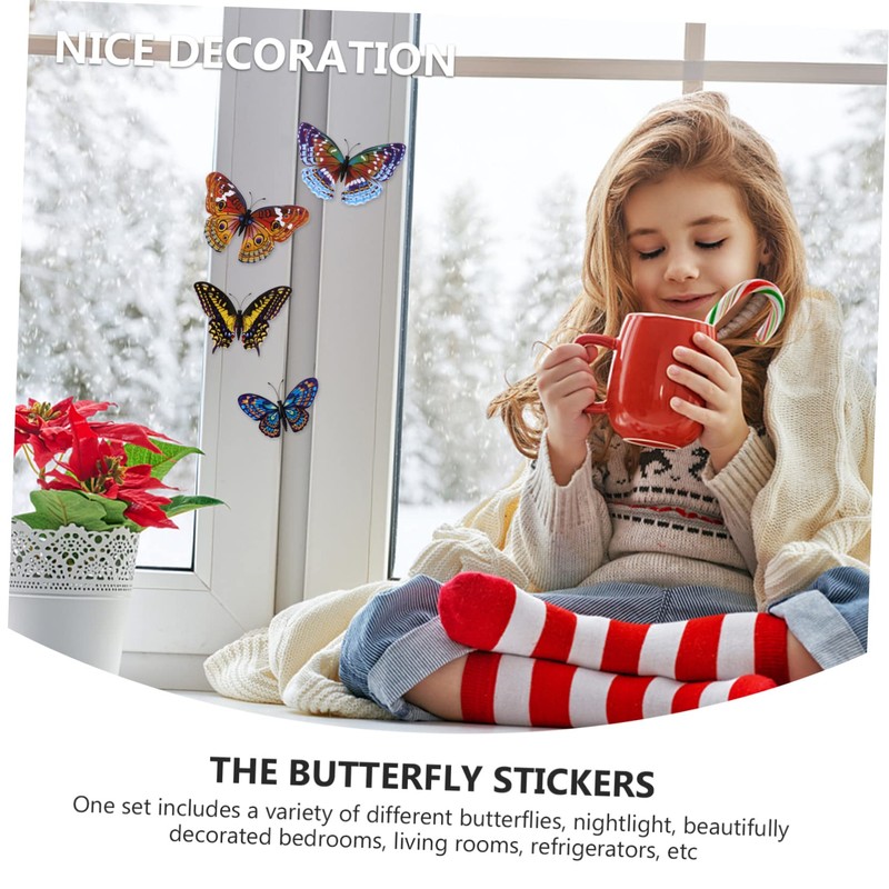 Tofficu 1set Luminous Butterfly Wall Decals Realistic Stickers for Home