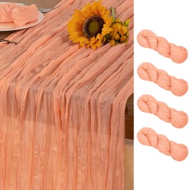 DeZerlor Peach Cheesecloth Table Runner 4 Pack Summer Sheer Cheese Cloth Table Runners Boho Gauze 120 Inches for Sweet Little Peach Baby Shower Decorations Wedding Bridal Birthday Parties