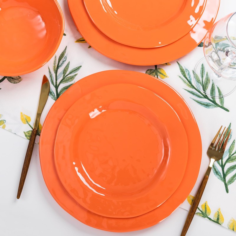LEHAHA Orange Melamine Dinnerware Set, 12 Piece Kitchen Tableware Plates