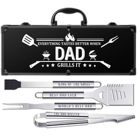 Dad Gifts for Fathers Day, Grilling Accessories, Heavy Duty Stainless Steel Grill Set BBQ Grill Tools for Outdoor Grill with Aluminum Case, Camping Grill Utensils Ideal Grilling Gift for Men(Black)