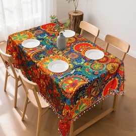 YuChiSX Boho Outdoor Table Cloth Rectangular,Mandala Wipeable Polyester Waterproof Tablecloth Washable Table Cover for Kitchen Dining/Outdoor Picnic/Garden Party,140×180cm(55"x70")