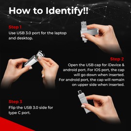 32GB USB Flash Drive – 4 in 1 USB C Flash Drive with USB 3.0, Type C, Micro USB & iOS Connector – High Speed Thumb Drive, Plug and Play Photo Stick, Memory Stick Compatible with Laptop, Android, PC