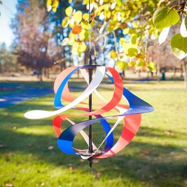 In the Breeze 2478 — Red, White and Blue Poly Vortex Single Spinner — Mesmerizing and Colorful Hanging Wind Spinner…