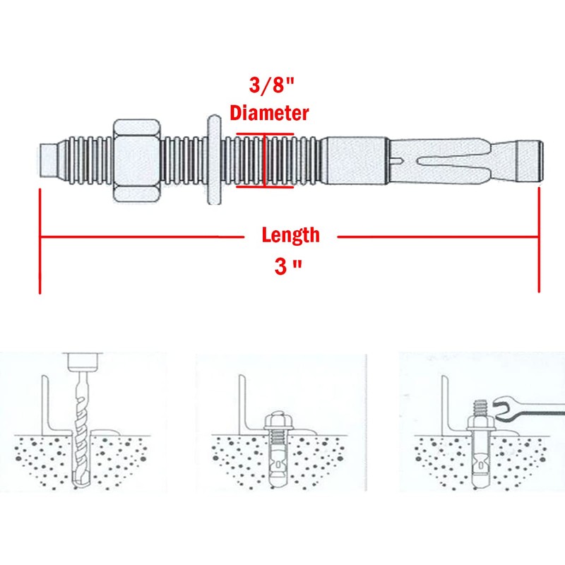 Levanco 3/8" X 3" Concrete Anchor, 304 Stainless Wedge Anchor