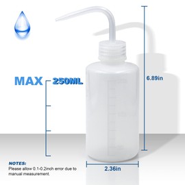 ALBTYUS Lab Wash Bottles Wash Bottle Safety Bottles Watering Tools, Economy Plastic Squeeze with Narrow Mouth Scale Labels for Medical Succulent Cleaning Washing (Clear, 250ml- 3bottle)
