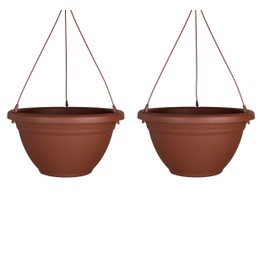 The HC Companies Mojave Hanging Basket w/Punch-Out Drainage Holes - Hanging Plant Pot - Lightweight & UV-Resistant Hanging Plant Holder (12" Brick Red, Pack of 2)