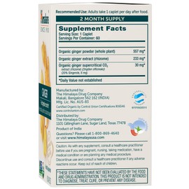 Himalaya Himalaya Organic Ginger Supplement Equivalent to 4,766 mg of Ginger Powder for Nausea, Gas and Occasional Upset Stomach, 2 Month Supply, 60 Caplets