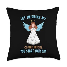 Cool Cherubim - Coffee Beans - Java Stuff Angel-Let Me Drink My Coffee Before You Start Your Day Throw Pillow, 18x18, Multicolor