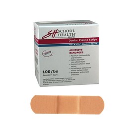 School Health - Adhesive Bandages, Comfortable Form-Fitting Protection & Wound Care for Cuts and Scrapes, Premium Adhesive Stays Secure with Movement, Junior Plastic Bandages - 3/8" x 1-1/2" 100/Box