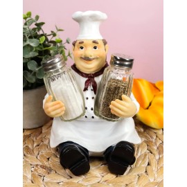 Ebros French Bistro Chef Jean Seasons and Spice Salt Pepper Shaker Holder Set