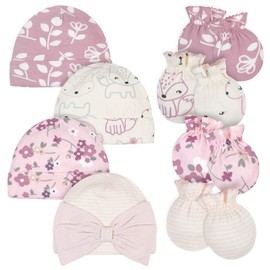 Gerber baby-girls Cap and Mitten SetsMittens, Pink Fox, 0-6 Months