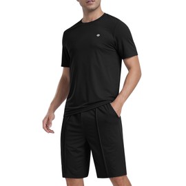 MoFiz Track suit Men Short Sets Outfits Quickly Dry Fit Summer Casual Active Coolest Sweatsuits Sets (Black,Large)