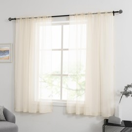 HUTO Beige Peach Sheer Curtains 54 inches Long for Bedroom Top Rod Pocket Sheer Window Panels Curtains for Nursery Living Room 52 by 54 Inch Length Set of 2