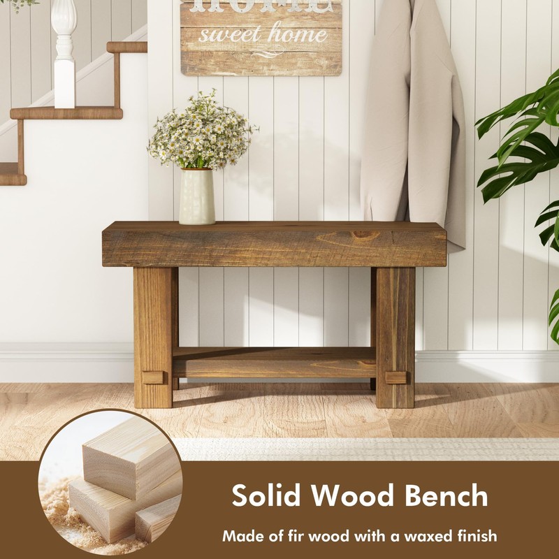 HOKYHOKY Solid Wood Entryway Bench - 31.5" Farmhouse Small Storage