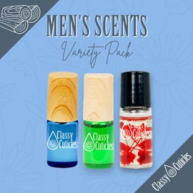 Classy Cuticles | Hand Blended Cuticle Oil | Vegan, Cruelty-Free, & Hydrating | Vitamin E, Jojoba, and Argan Oil | 3 mL Roller Bottle | Men's Variety Pack | Cool Spice, Patchouli, Cinnamon | Pack of 3