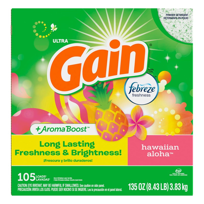 Gain Powder Laundry Detergent, Hawaiian Aloha Scent, 105 Loads, 135