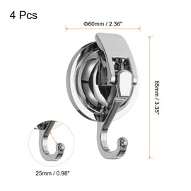 HARFINGTON 4pcs Suction Cups Hooks Powerful Vacuum Multi-Purpose Suction Shower Hooks Removable Reusable Waterproof Wreath Cup Hook for Bathroom Kitchen Restroom, Silver Tone