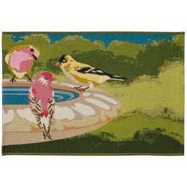 Liora Manne Esencia Machine Washable Non-Slip Low Profile Indoor/Outdoor Mat-Transitional, Garden, Bird, Whimsical, Bathing Birdies Green 2'5" x 3'11"