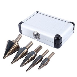 FTVOGUE Juego de Brocas de AleacióN de Titanio Escalonadas 5 Piezas Juego de Brocas de Cobalto de Metal Grande Con Juego de Herramientas EléCtricas Y Carcasa