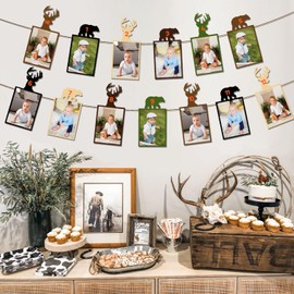 Hunting Themed Photo Banner Hunting Birthday Party Decorations 1st Birthday Party Decorations Monthly Milestone Photo Cards from Newborn to 12 Months for Boys First Birthday Party Decor Supplies
