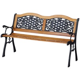 Outsunny 50" Garden Bench Outdoor Loveseat with Cast Steel Legs Antique Armrest and Backrest for Patio, Deck, and Yard