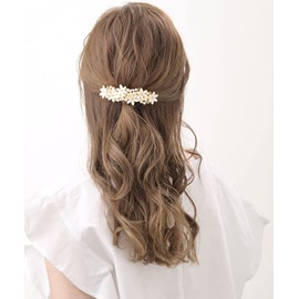 Vingtaine H7582-G- Flower Barrette, Pearl, White, Hair Clip, Hair Accessories, Flower, Gift