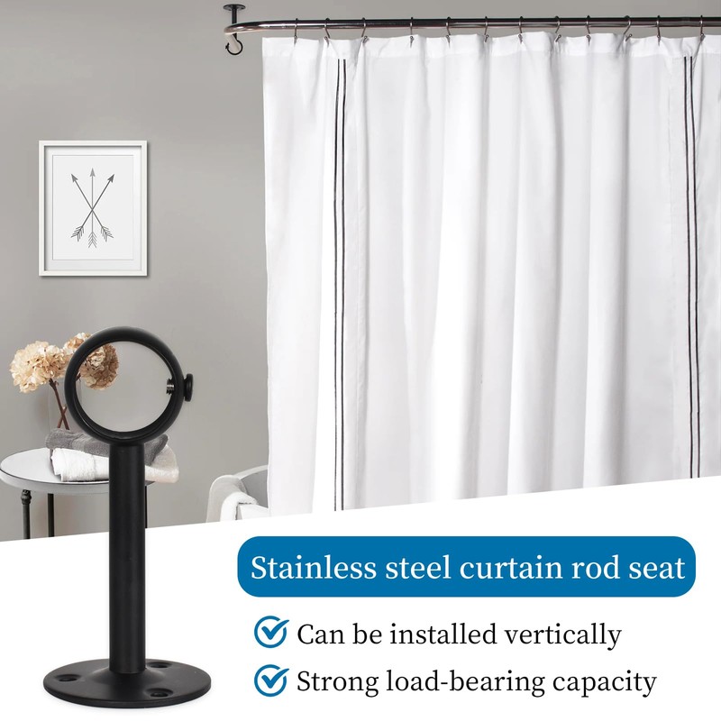 4 PCS Ceiling Curtain Pole Brackets, Curtain Rod Brackets Black