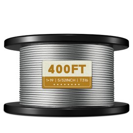 KALLSDY 5/32" Stainless Steel Cable, 400FT T316 Stainless Steel Aircraft Cable Wire Rope for Railing, Decking, DIY Balustrade, 1x19 Strands Construction
