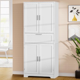 Iwell 67" H Tall Storage Cabinet, Pantry Cabinet with 1 Large Drawer & 2 Adjustable Shelves,Tall Cabinet, Freestanding Cupboard for Dining Room, Living Room, White
