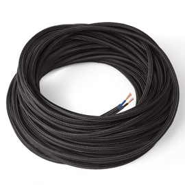 Amarcords - Textile Electrical Wire color BLACK round silk 10 meters to 2 conductors 2x075 - coated in colored fabric Wire vintage for chandeliers and lamps applique lampshades.