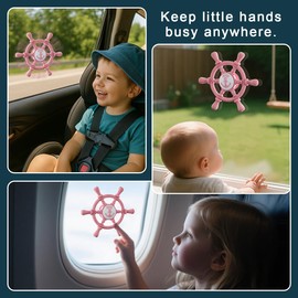 Bathtub Suction Spinner Toys - Silicone Bath & Highchair Sensory Toys for Babies & Toddlers, Novelty Spinning Top with Suction Cup, Car Window Travel Toys (Ship Steering Wheel Toy - Pink)