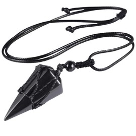 mookaitedecor Natural Black Obsidian Crystal Point Pendant Necklace for Women Men, Hexagonal Black Crystal Necklace Semi Precious Stone Necklace Healing Crystal Reiki Chakra Birthday Jewellery Gift