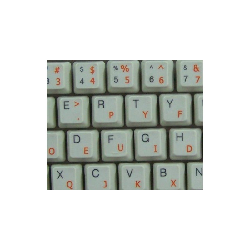 Dvorak Keyboard Decals ON Transparent Background with Blue, Orange, RED,