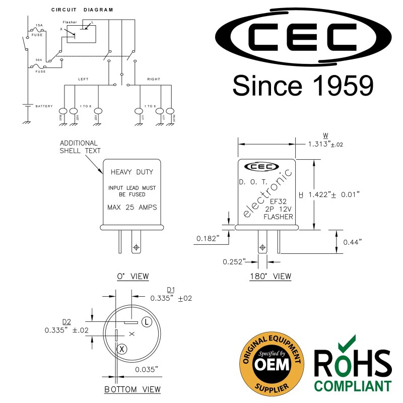 Cec Industries Ef32 12V Heady Duty 2-Pin Electronic Flasher Relay