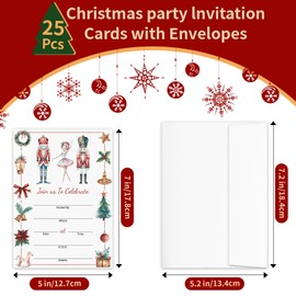 Viynran 25-Pack Christmas Party Invitation Cards Kit – White Nutcracker Theme Holiday Invitations with Envelopes, Rustic Xmas Invites for Winter Celebrations and New Year Parties