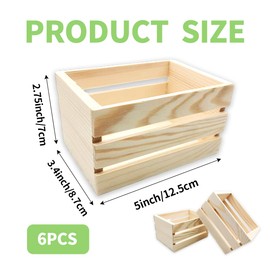 Nudaoz 6-Pack 5 Inch Natural Pine Wooden Crates, Unfinished Rustic Nesting Wood Boxes, Farmhouse Wooden Storage Crate for DIY Crafts, Home Closet Organizer, Office & Bathroom Vanity Display
