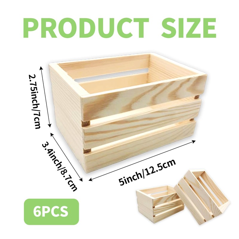Nudaoz 6-Pack 5 Inch Natural Pine Wooden Crates, Unfinished Rustic