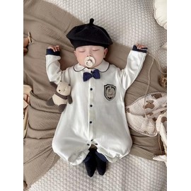 Mum&nny Baby Formal Long Sleeve Ceremony Dress, Boys, Baby Romper, Wedding Outfit, First Eating, Shrine Visit, white