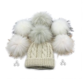 Furryvalley Pompom Faux Fur 6 Pieces Knitting Sets Handmade DIY Craft Bobble for Knitted Hat Scarves with Press Stud Crochet Knitting Embellishments Accessories 16 cm Extra Large (3 Mix Colours)