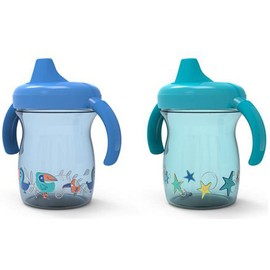 NUK First Essentials Fun Grips Soft Spout Trainer Cup, 7 oz. (2 Count (Pack of 1), Blue&Green)