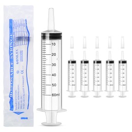 DONQL Syringe 60 ml (50 ml) Pack of 6 with Sealing Cap, Plastic Syringe with Scale, Dosing Syringe for Scientific Laboratories, Industrial Animal Feeding and Plant Watering