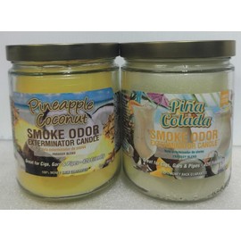 Smoke Odor Exterminator 13oz Jar Candle, Pineapple Coconut 2 Pack. includes Pineapple Coconut & Pina Colada.