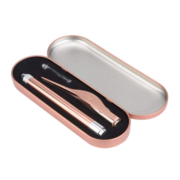 Baby Earwax Removal Set Stainless Steel Luminous Visible Tweezer Earpick Safe Soft Ear Pick Ear Wax Remover Cleaner with Storage Box for Baby Kid Child Ear Cleaning(Rose Golden)