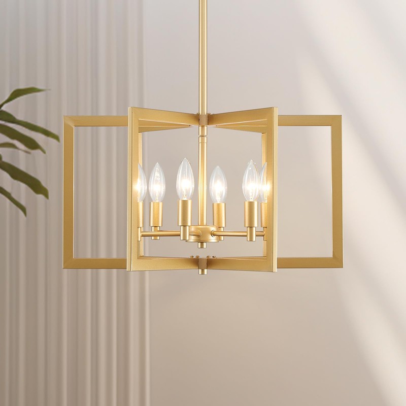 peskoe Gold Chandelier Modern Geometric 6-Light, Farmhouse Dining Room Light