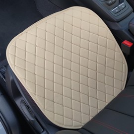 DOMAL 2 Pack Car Seat Covers for Front Seats – Luxury Nappa Leather Cushions with Anti-Slip Backing & Storage Pockets, Universal Fit for SUVs, Trucks, Vans, and Most Vehicles (Beige)